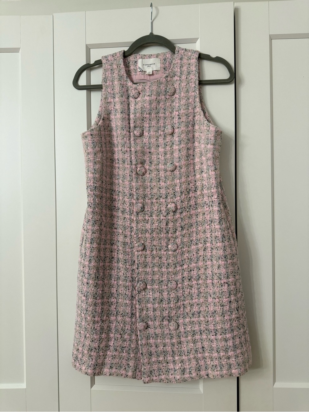 Pink Tweed Sleeveless Shift Dress - pomander place